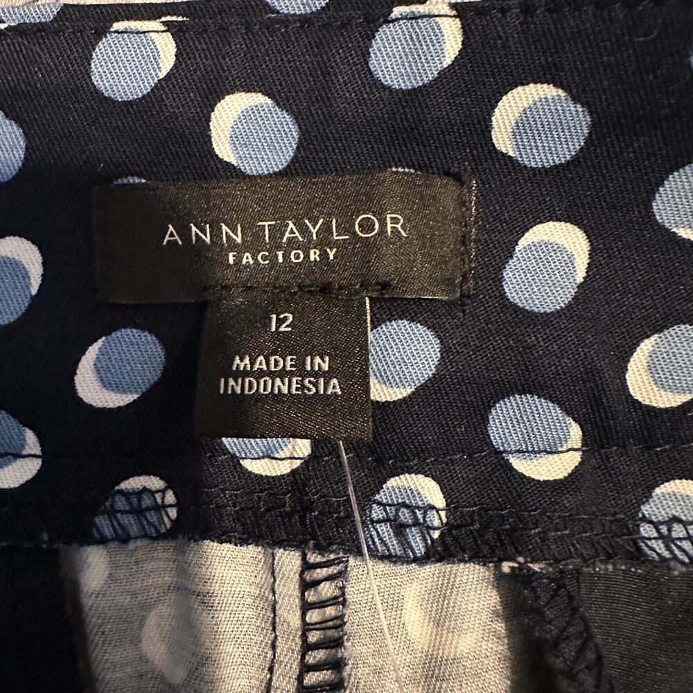 Ann Taylor Factory The Crop Mid Rise Slim Leg 12 Dress Pants Blue Polka Dot NEW - Picture 3 of 8
